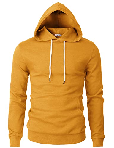 H2H Mens Pullover Hoodies with Slim Fit and Long Sleeve Design MUSTARD US L/Asia XL (CMOHOL050)