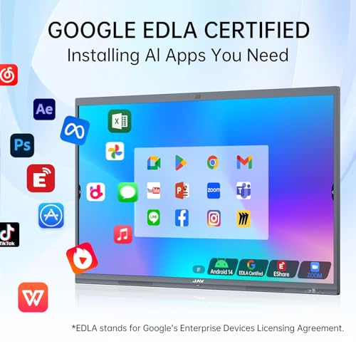 Image of JAV 86 Inch Smart Board 4K UHD Interactive Whiteboard with EDLA Certification Built-in Android OS for Classroom Office Home Digital Display 8+128 GB for Hybrid Work (86 Inch)