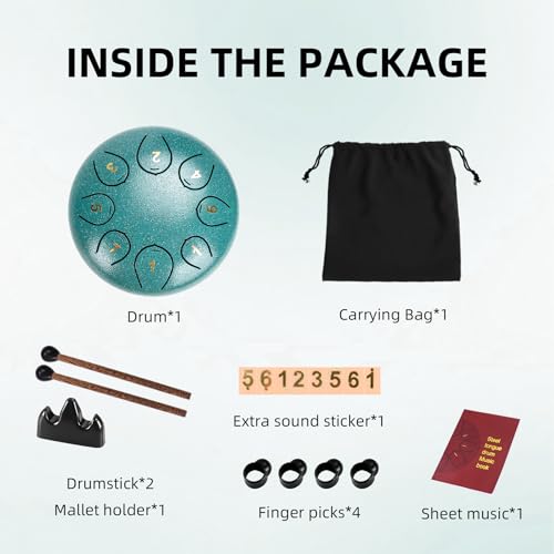 Image of Rain Drum for Outside, 6 Inch 8 Note Steel Tongue Drum, C Major Togue Drum Rain Chime, Steel Drum for Kids Adults, with Mallets, Music Book
