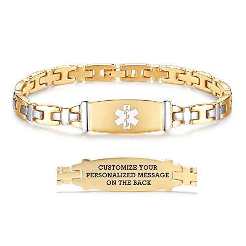 LinnaLove Lady Medical Alert id Bracelets-Stainless Steel Medical Bracelets for Women-7.5