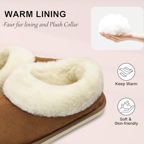 JOINFREE Women's Slippers Fuzzy House Shoes with Memory Foam Slip-on Comfy Bedroom Slippers Indoor Outdoor Shoes with Warm Faux Fur Collar3