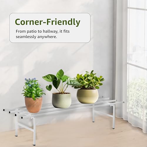 Image of Amazon Brand - Solimo Folding Metal Plant Stand (Pack of 2, White) - Heavy-Duty, 50 kg /Shelf Load Capacity, 22.5 x 79 x 18 cm, Indoor & Outdoor Use