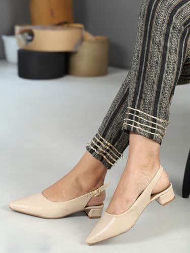 Image of Carlton London Women's Textured Pointed Toe Block Heel Pumps
