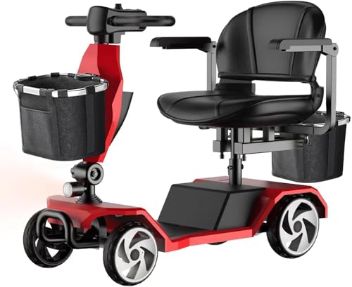 Image of 20A &32 Miles Electric Mobility Scooter for Adults, Elderly. Wheelchair Device for Travel. Capacity 350 lbs, 350W Mobility Scooters for Seniors with Removable Battery and Two Baskets(Y3#RED)