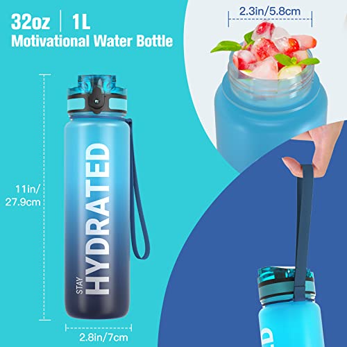 Image of Sahara Sailor Water Bottle, 32 /25 /17oz Durable and Leakproof Water Bottles Motivational with Time Marker, Tritan, BPA Free, Wide Mouth with Easy Clean Brush for Gym, Travel, School, Office (1 Bottle)