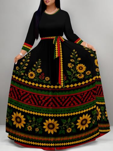 Image of Plus Size Maxi Dress for Women V Neck 3 /4 Sleeve Wrap Dress
