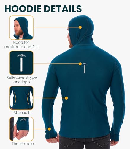 Merino.tech 100% Merino Wool Hoodie Men - Slim Fit Merino Wool Base Layer Mens Half Zip Thermal Long Sleeve Shirt and Socks3