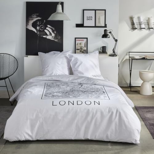 Today Parure de lit 2 Personnes 220x240cm + 2 taies oreillers 63x63 cm imprimée Java 1,2, Blanc