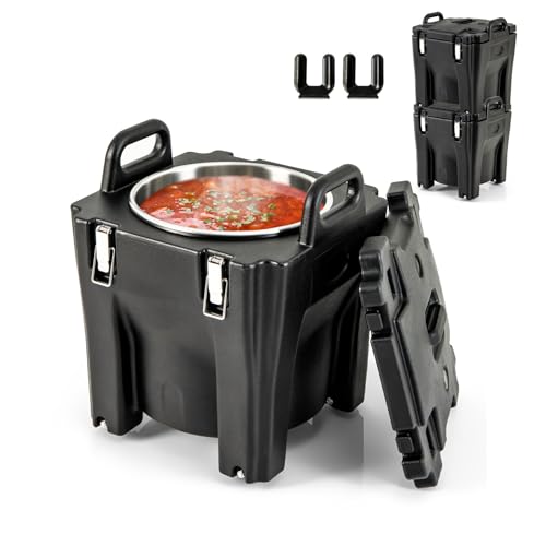 GOPLUS Recipiente Aislado para Alimentos con Ruedas con Frenos, Caja Aislante de 30 L con Barril de Acero Inoxidable, Tapa de Hebilla y Asas, Caja Térmica Apilable para 6 Horas de Calor/Frío