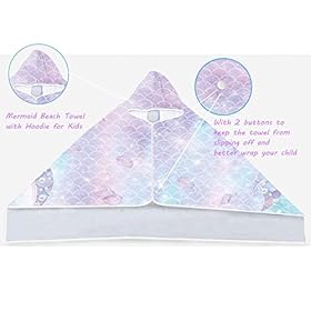 Kids Mermaid Hooded Beach Towel, Cute Pearl Mermaid Large Microfiber Beach Bath Towel with Hood for Girls 50"x30", Soft Absorbent Quick Dry Beach Swim Pool Towel for Toddler (Pearl Mermaid)