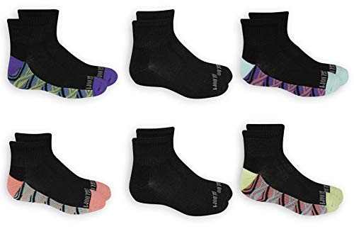 Fruit of the Loom Girls' 6-Pair Everyday Active Ankle Socks, Black Assort, Shoe Size: 4-10