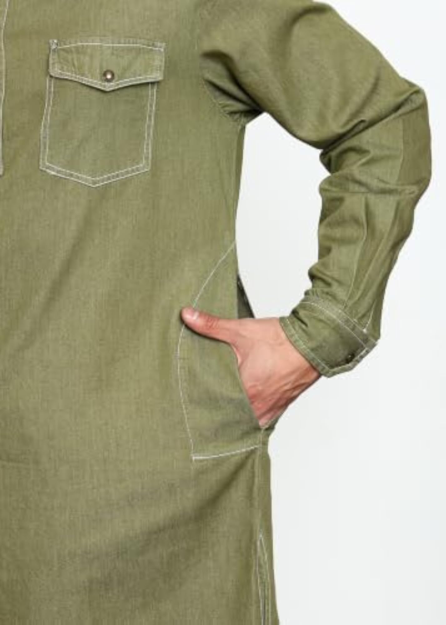 Embroidered Denim Pathani Kurta