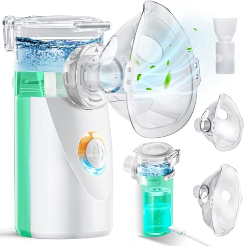 Aerosol Portatile Silenzioso, Wholede Macchina Aerosol per Adulti e Bambini, Aerosol Ultrasuoni con 2 Maschere E Boccaglio, 3 Modalità Regolabili, USB-C Ricaricabile(Verde)