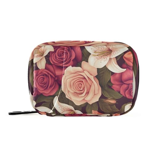 Image of Roses and Lily Flowers Cute Pill Organizer Weekly Travel Pill Box 7 Day Large Capacity Pill Dispenser Case with 8 Pill Container Daily Pill Box Organizer Vitamin Holder Pill Bot