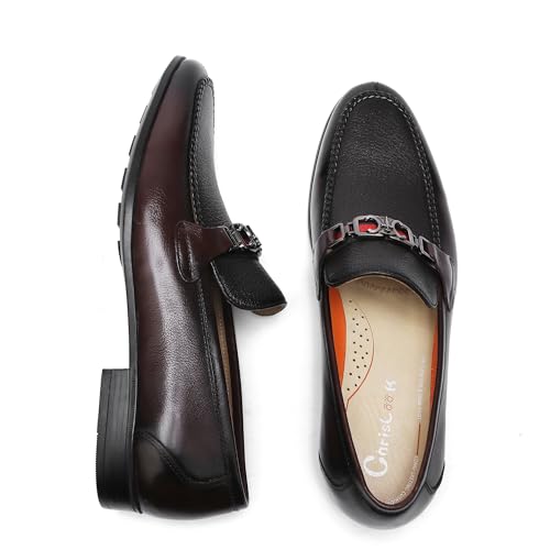 Brown Penny Loafers for Men, Leather Formal Dress Shoes Slip on Loafer with Buckle3