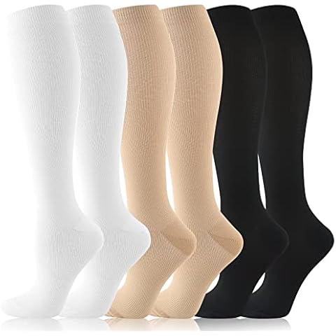 Newthinking Compression Socks for Women Men, 6 Pairs Knee High Compression Stockings for Men & Women, 15-20mmHg Copper Graduated Pressure Socks for Nurses Flying Travel Pregnancy Cover