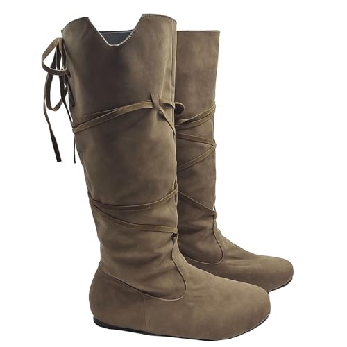 Image of Unisex Renaissance Boots Men's Medieval Cosplay Boots Women Halloween Vintage Stage Pirate Viking Tied Boots Shoes