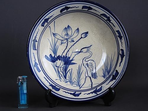 安南焼『染付 蓮に鷺 飾り皿』径：26㎝