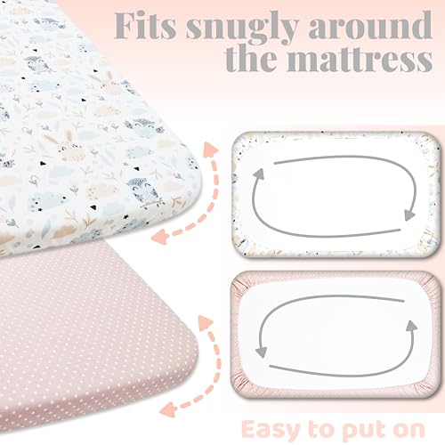 Next to Me Crib Sheets - 2pcs Baby Crib Sheets Set - 100% Organic Cotton to fit Bedside Cribs - Made in Europe – 83 x 50 cm (83x50cm, Cute Animals&Dots)