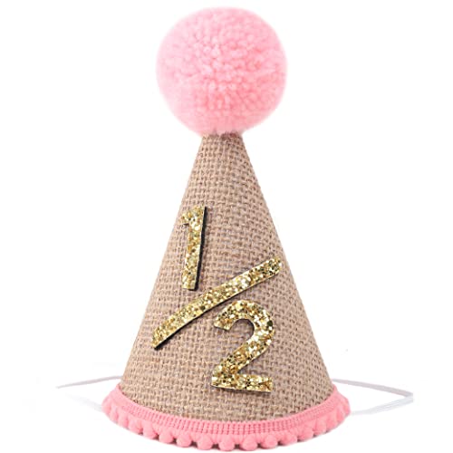 Baby's Cone Pink Half birthday Crown - 1/2 Birthday Party Decor for Baby Show，Cone Cap for Handmade，Birthday Crown Cap for Baby Girls.