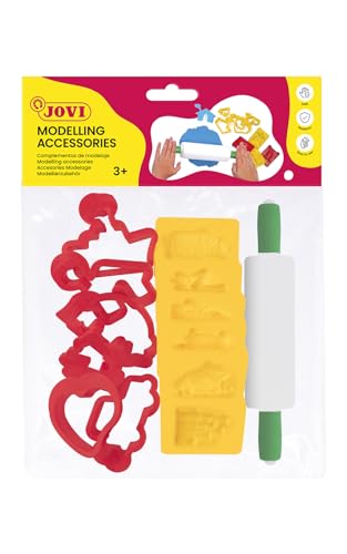Jovi - 12 moldes de diferentes formas y rodillo modelaje de plastilina (7/6R)