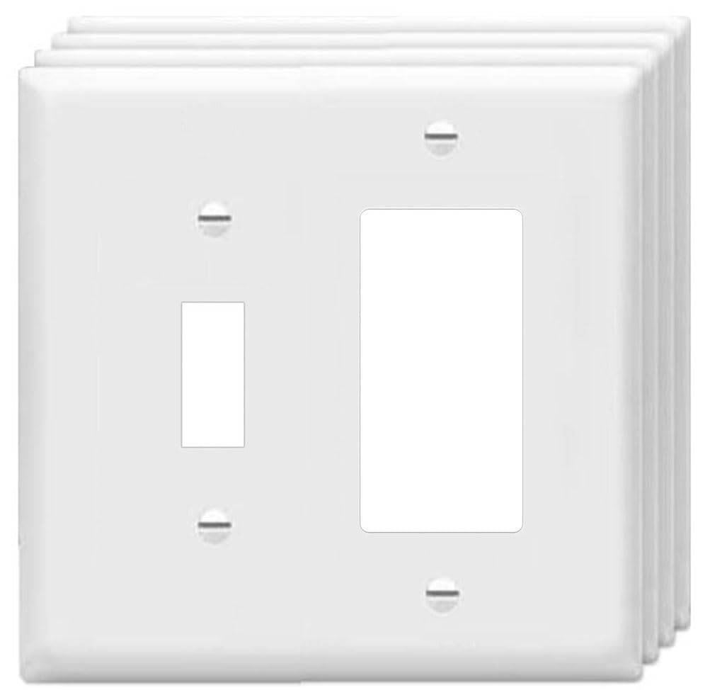 ZEFTV Decorator/Toggle Switch Wall Plates 2-Gang Switch Outlet Electrical Cover Plate Unbreakable Thermoplastic Faceplate for Light Receptacle Outlet Switch, White (4 Pack)