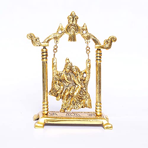 Image of KridayKraft Radha Krishna on Swing jhula Metal Statue Gold Plated Decor Your Home,Office & Radha Krishna Murti,Showpiece Figurines,Religious Article...