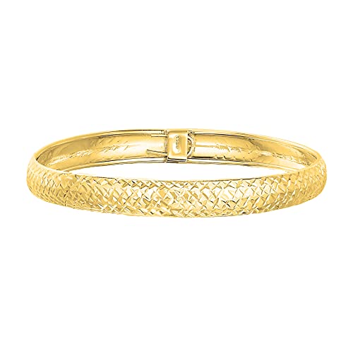 Savlano 925 Sterling Silver 9MM Diamond Cut Bangle Bracelet - 14K Gold Plated 7.5” inch Bracelet for Women Comes with Gift Box - Made in Italy
