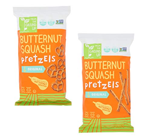 Real Food From the Ground Up Butternut Squash Pretzel Variety Bundle of TWO: One Bag of Sticks and One Bag of Twists