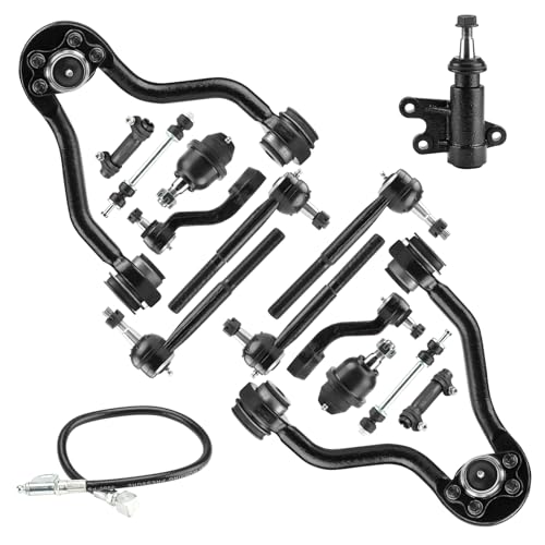 4WD Front Upper Control Arms w/Ball Joints Pitman Idler Arm Sway Bar End Links Tie Rods Suspension Kit for 1999-2000 Cadillac Escalade, 1995-1999 GMC K1500 Suburban Tahoe Yukon (15pc)