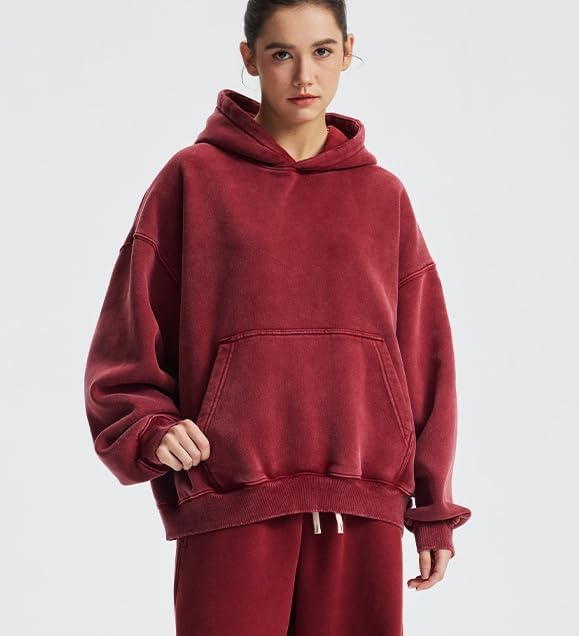 Womens Acid Wash Oversized Hoodie Unisex Couples Heavyweight Fleece Vintage Hoodies Baggy Pullover Sweatshirt - Image 7