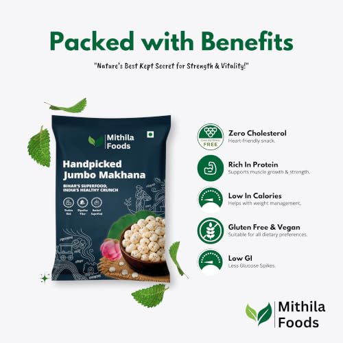 Image of MITHILA FOODS 200g Authentic Bihari Jumbo Hand-picked Phool Makhana | 100% Natural & Gluten-Free Foxnuts | High Protein, Low-Calorie Lotus Seeds | Perfect Healthy Snack | Traditional Taste from Bihar
