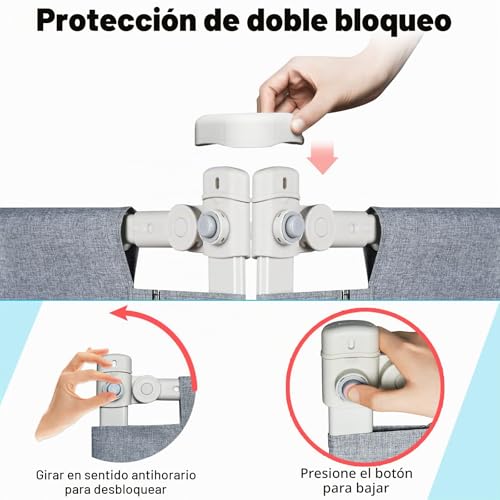 Miniatura 7 de Fivmen Barrera De Cama De 180 Cm, Protección Anticaídas, Altura Regulable, Con Bolsa De Almacenamiento, Para Cunas, Camas De Padres Gris