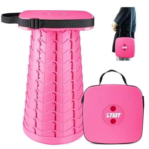 Image of Upgraded Folding Stool - 485lbs Load Capacity,Telescopic Stool,Portable Collapsible Seat for Camping,Fishing,Hiking,Travel (Square-Pink)