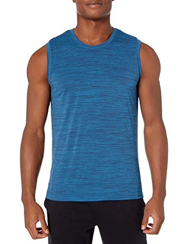 Amazon Brand - Peak Velocity Men's Novelty Jacquard Muscle Tank Top, Blue, Large