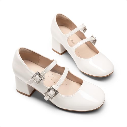 DREAM PAIRS Girls Dress Shoes Mary Jane Double Straps High Heel Easter Wedding Party Church Princess Communion Pumps for Little/Big Kids,Size 13 Little Kid,White,KKUMPU2503 - image 8