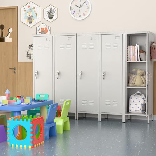 Image of Aobabo Metal Locker, 54 inch H Metal Storage Locker for Employees, Lockable 1 Door with Towel Rack and 2 Side Pegboards with Hooks for School Office Gym Home, Assembly Required (White)