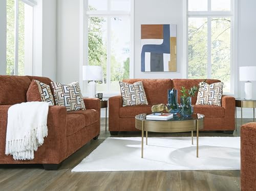 Signature Design by Ashley Aviemore Contemporary Sofa Sleeper with Folding Memory Foam Mattress and 2 Accent Pillows, Queen, Orange - Image 10