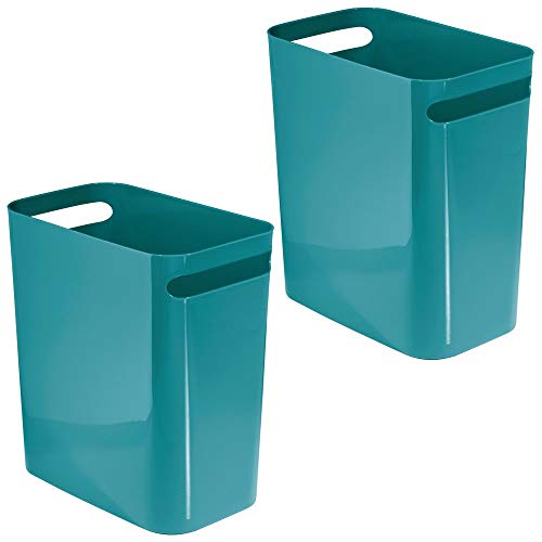mDesign Slim Plastic Rectangular Large Trash Can Wastebasket, Garbage Container Bin with Handles for Bathroom, Kitchen, Home Office, Dorm, Kids Room - 12