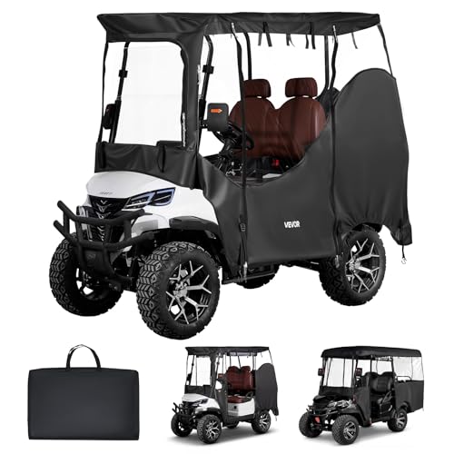 VEVOR Golf Cart Cover Visible Full-Enclosure 2&2+2 Passenger Golf Cart 600D Waterproof Oxford Fabric Club Car Cover Fits Most Carts Club Car Yamaha EZGO Honda PVC Coating & Windproof Hook Design