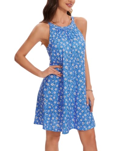 Image of ANYFITTING Summer Dress with Built in Bra Casual Beach Sundress Flowy Halter Mini Short Dresses for Women 2026