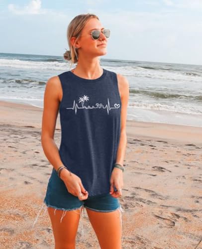 ALLTB Beach Tank Tops Women Beach Waves Sleeveless Shirt Hawaiian Ocean Vest Heartbeat Tank Summer Family Vacation Tanks3
