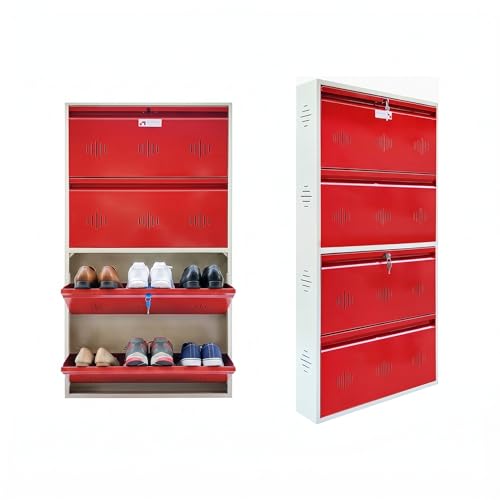 Image of StayHappy Shoe Rack | 4 Door Metal Shoe Rack | Footwear Rack for Home | Office | School | wall Mounted Rack (Red)