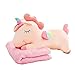 kuaetily Set di cuscini di peluche con coperta, 2 in 1, per animali domestici, con morbida coperta, regalo dolce per bambini e amici. (unicorno)