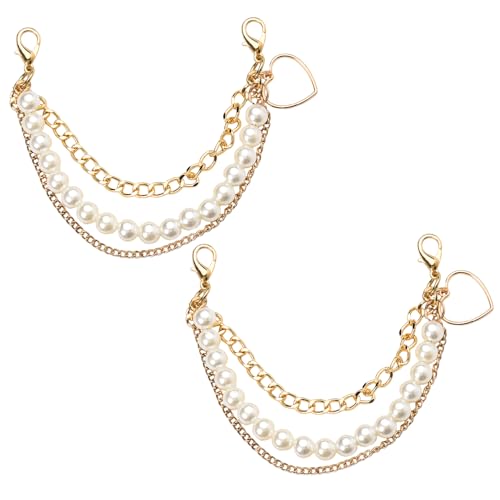 Sisadodo Pearl Gold Shoe Chains Charms Shoe Decoration Accessories Pearl Shoe Charms Chains Shoelaces Chains 2 Pcs Three Layer Shoe Charms for Boots Heel Chains Bag Chains for Handbags Charms