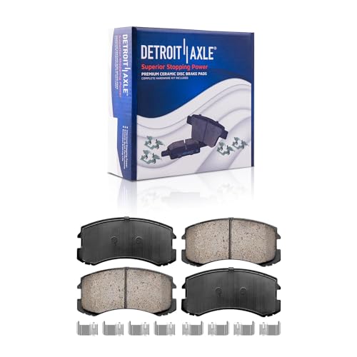 Image of Detroit Axle - 4 Lugs Front Brake Kit for 2002-2007 Mitsubishi Lancer | Drilled & Slotted Brake Rotors 2002 2003 2004 2005 2006 2007 Ceramic Brake Pads: 10.12'' inch Rotor