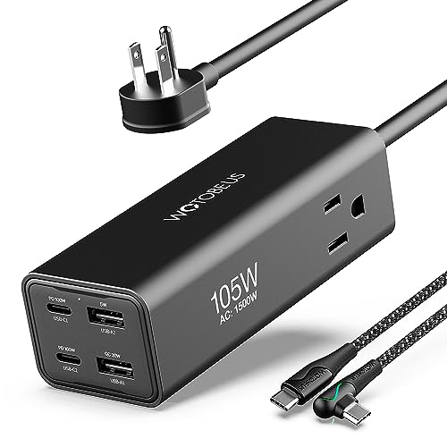 WOTOBEUS 105W GaN 3-Port USB C Charger, PD 100W PPS45W Super Fast Charging Station, Compact Surge Protector Power Strip for iPhone 16 15, iPad, MacBook Pro/Air, Galaxy S25 S24, Laptop (Type-C)