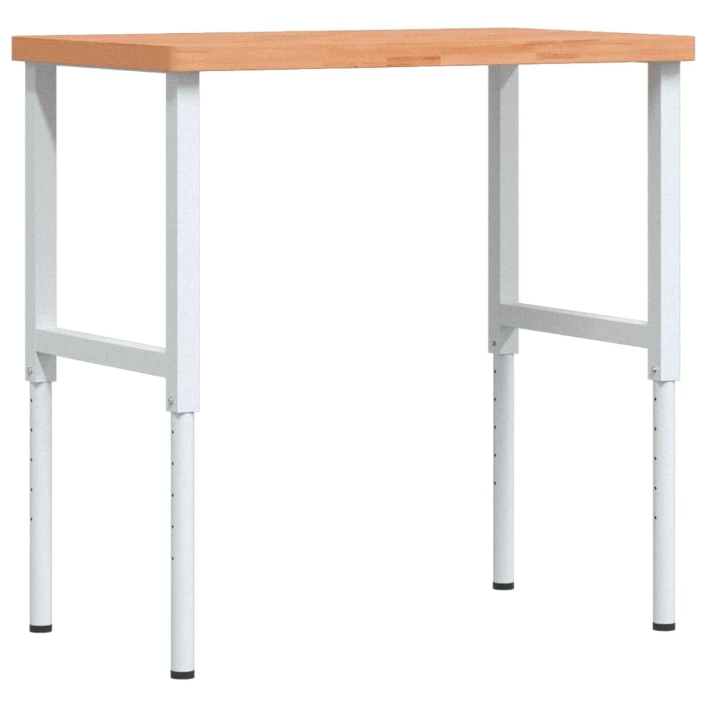 Banco da lavoro in legno di faggio massiccio, 100 x 60 x (73-99,5), regolabile in altezza, con telaio in metallo verniciato a polvere, versatile tavolo da lavoro per officina, sala hobby
