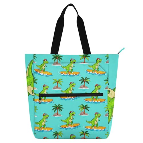 Bolsas de mano para libros y playa con divertido diseño de dinosaurio T-Rex resistente al agua