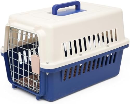Livmorx ペット用航空キャリーケース ハードタイプ輸送用ケース ハンドル付き プラスチック製 輸送用 小型犬・中型犬・大型犬、猫に適応 (ダークブルー)